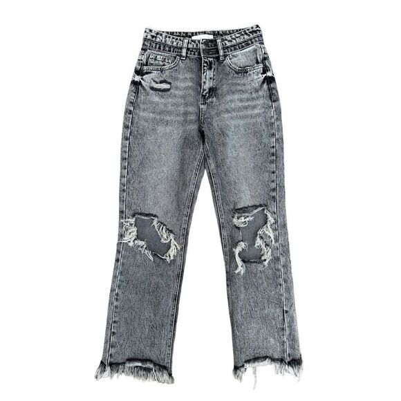 Vervet blue by flying monkey High Rise Double Waistband Mom Jeans distressed 26 - Picture 1 of 14